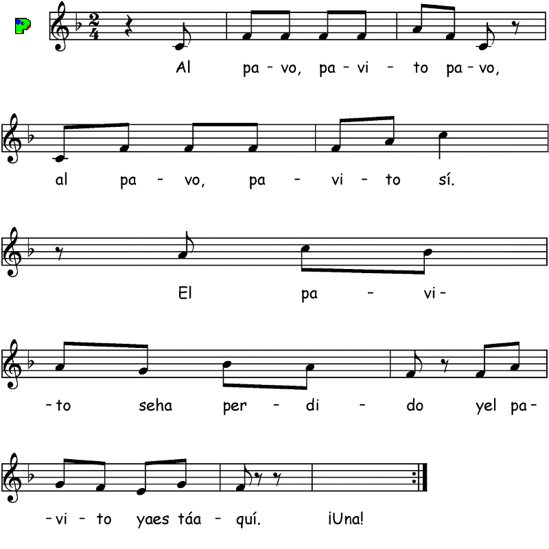 Partitura fácil para piano  de la canción Pavo perdido