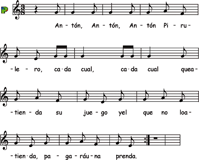 Partitura fácil para piano  de la canción Antón Pirulero