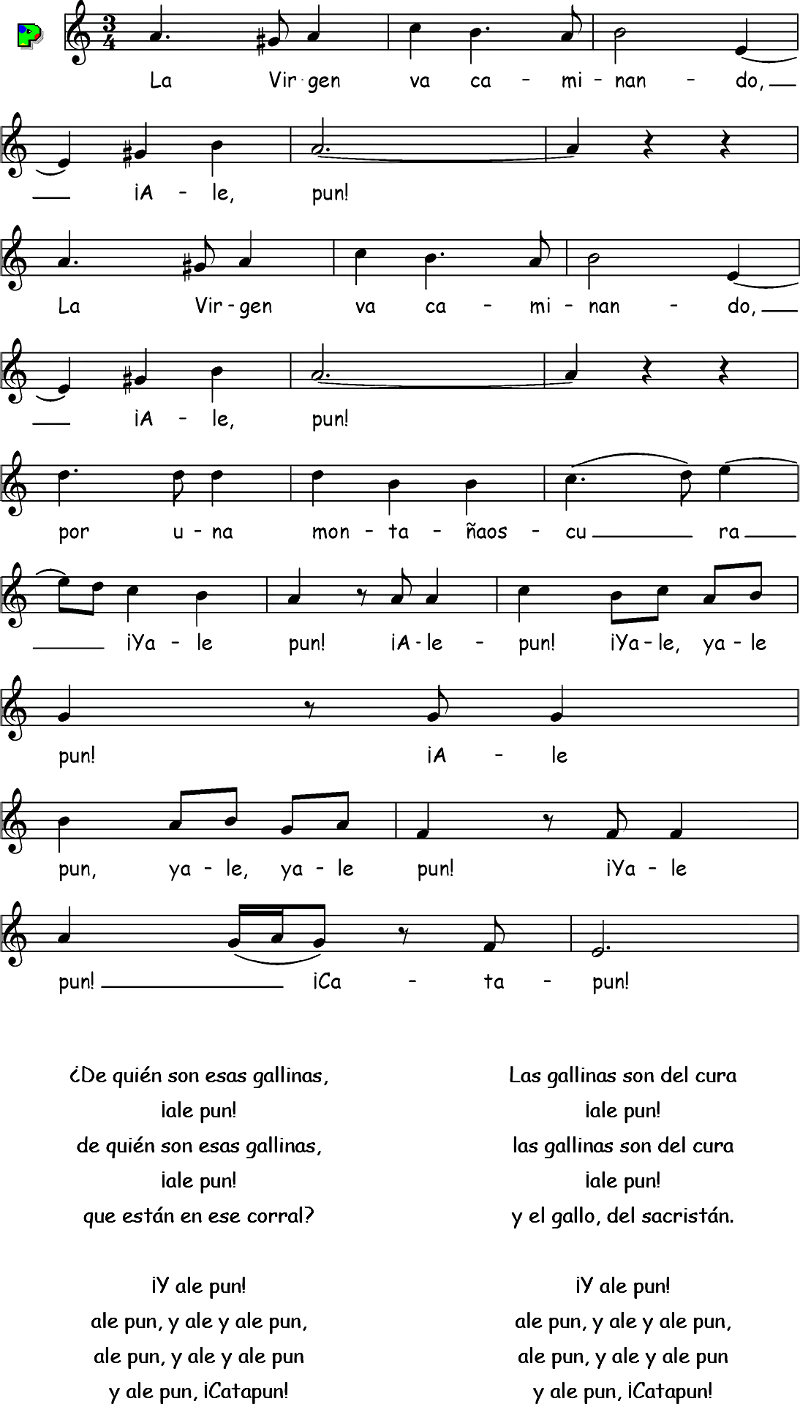 Partitura fácil para piano  de la canción ¡Ale, pun!