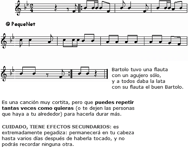 Partitura fácil para piano  de la canción Bartolo tenía una flauta
