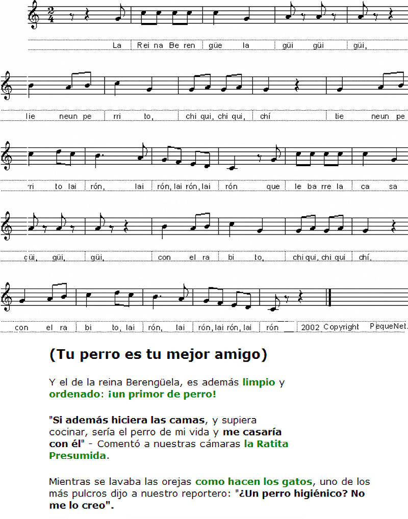 Partitura fácil para piano  de la canción La Reina Berengüela