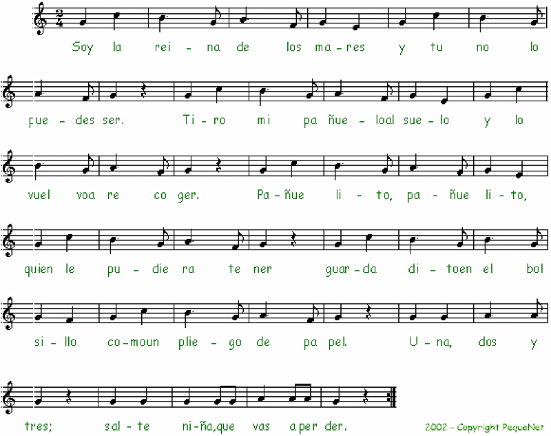 Partitura fácil para piano  de la canción La Reina de los Mares cantando