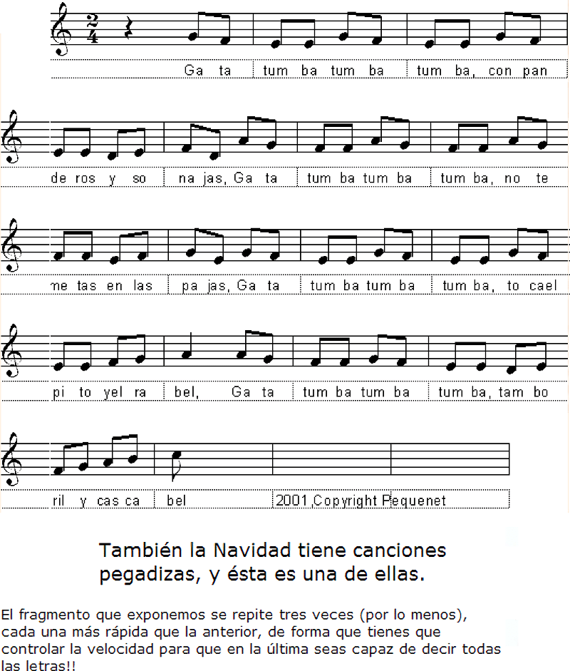 Partitura fácil para piano  de la canción Gatatumba, tumba, tumba…
